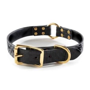 NWT Mackenzie-Childs Embossed Real Bridle Leather Blk Dog Collar (Size:Large)